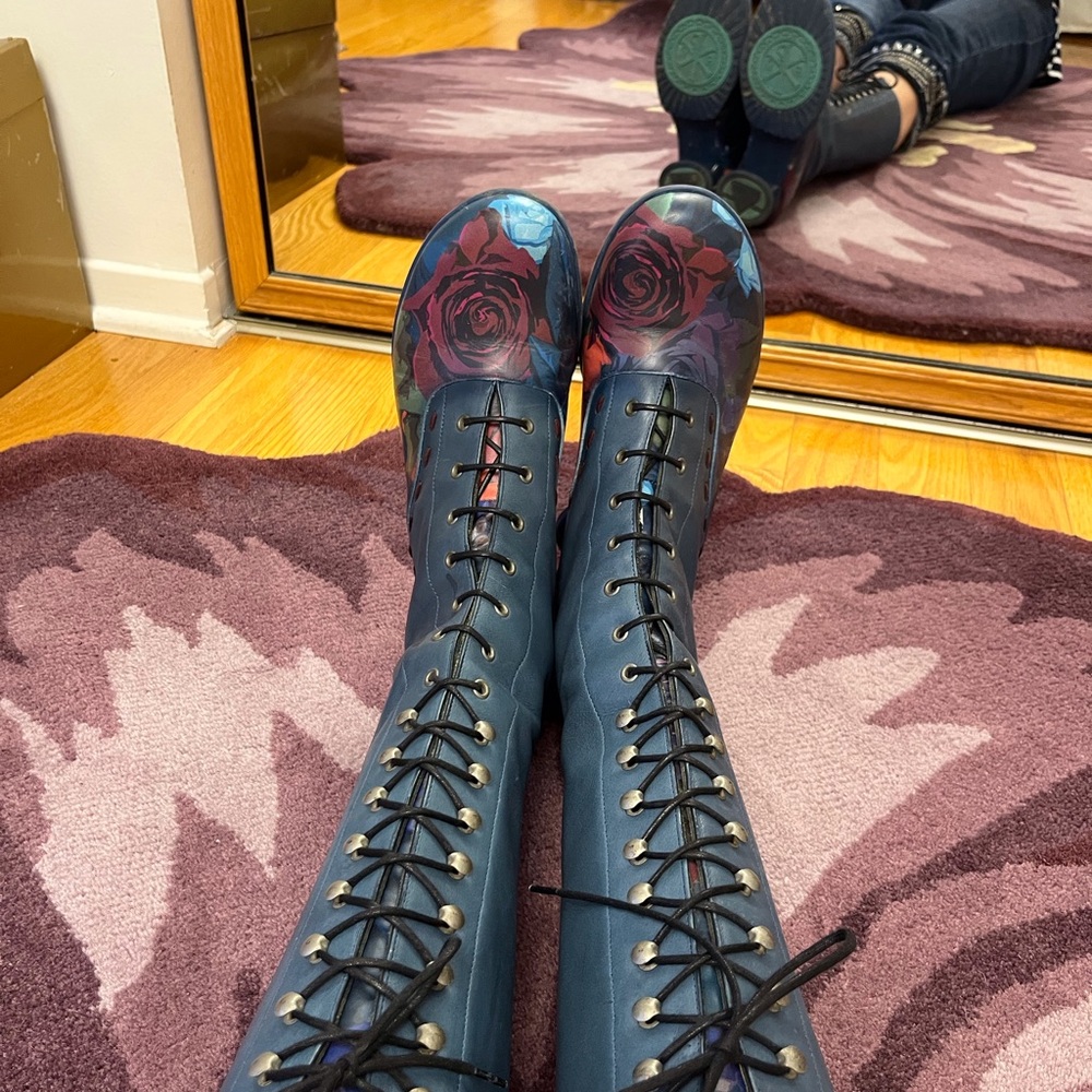 John Fluevog Blue and Red Lace Up Boots - Picture 10 of 15